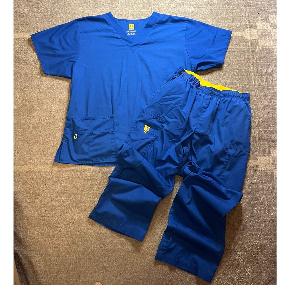 WonderWink Origins Royal Blue Scrub Set Womens XL Top L Cargo Pants Modern Fit